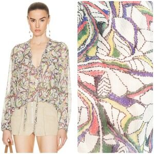 ISABEL MARANT Womens Quiet Luxury Sheer Floral Silk Ametissa Blouse Top Size 34
